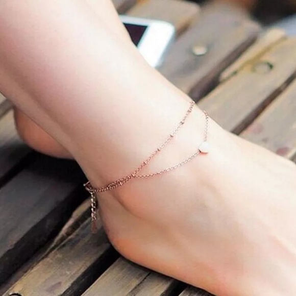 5 for $25 Two Layer Gold Color Heart Anklet - Picture 5 of 8